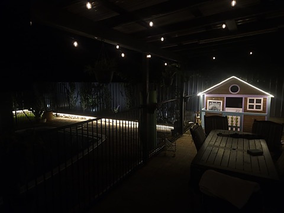 Alfresco deck festoon lighting at night